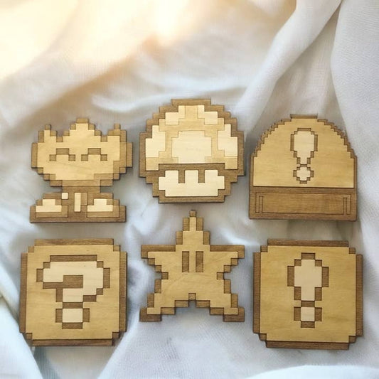 Glassbrikker i tre – Super Mario Pixels – 6 stk.