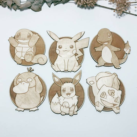 Glassbrikker i tre – Pokémon – 6 stk.